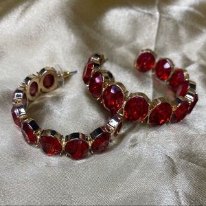 Bold Red Emerald Stone Jewel Loop Earrings